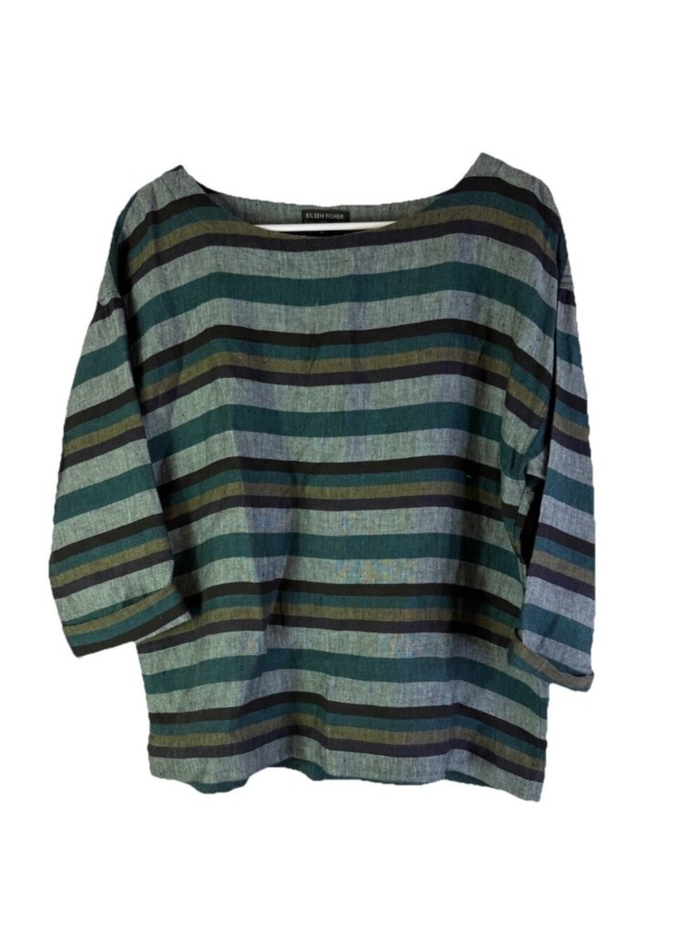 Eileen Fisher Linen Shirt Top Rainbow Stripe Flowy Gauzy